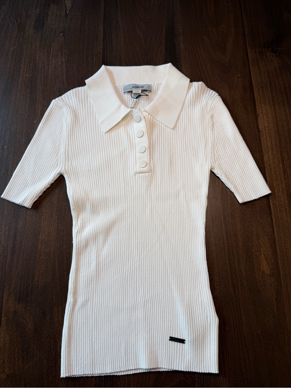 Jason Wu White Ribbed Polo Top